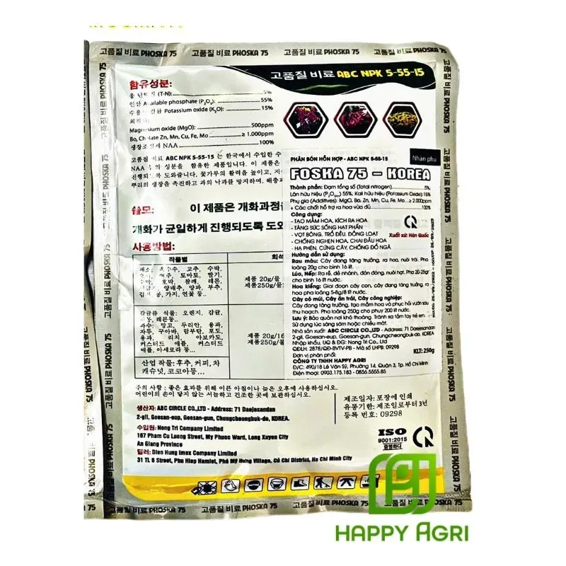 thành phần chứa trong phân bón npk 5-55-15 foska 75