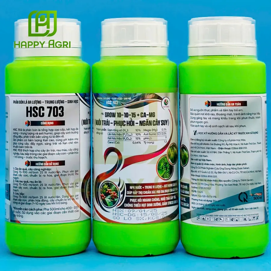 PHÂN BÓN LÁ ĐA LƯỢNG-TRUNG LƯỢNG-SINH HỌC HSC 703 HIỆU GROW 10-10-15+CA-MG