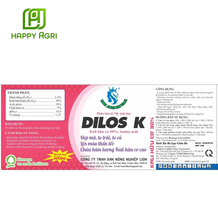 Phân bón lá NK sinh học DILOS K