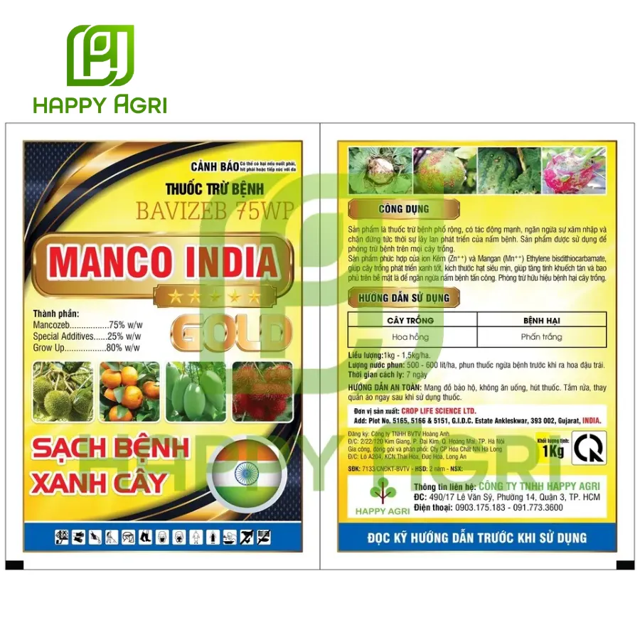 Thuốc Trừ Bệnh - BAVIZEB 75WP - Nhãn Hiệu MANCO INDIA 1KG