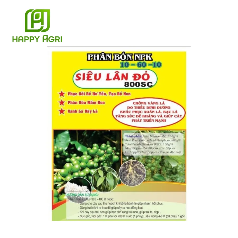 Phân bón NPK 10-60-10 Siêu Lân Đỏ 800SC