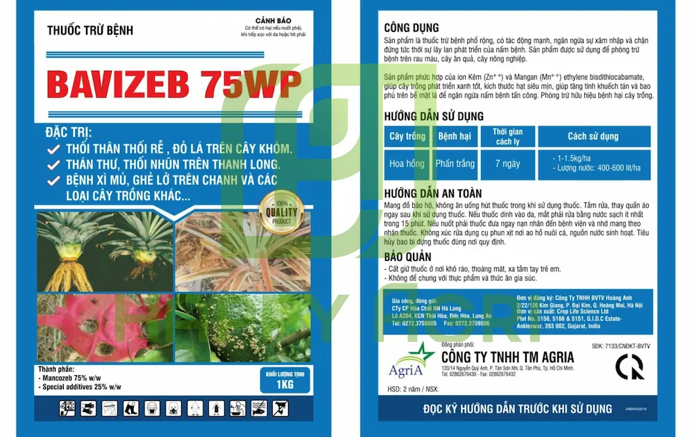 Thuốc Trừ Bệnh BAVIZEB 75WP 1KG