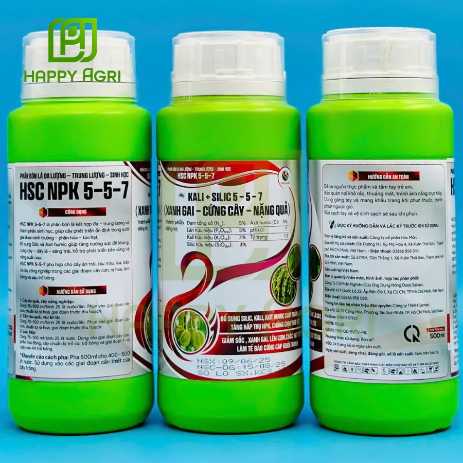 PHÂN BÓN LÁ ĐA LƯỢNG-TRUNG LƯỢNG-SINH HỌC HSC NPK 5-5-7 HIỆU KALI+SILIC 5-5-7