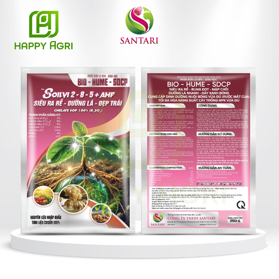 PHÂN BÓN LÁ NPK SINH HỌC BIO - HUME - SDCP HIỆU SOLVI 2-8-5 + AHF SIÊU RA RỄ - DƯỠNG LÁ - ĐẸP TRÁI