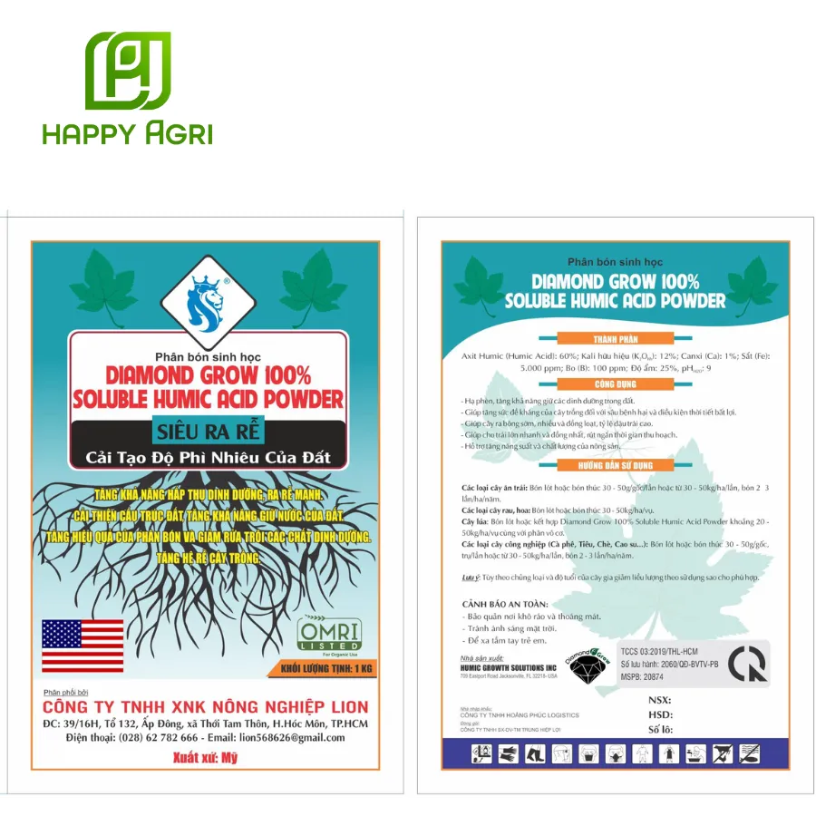 Phân Bón Sinh Học Diamond Crown Siêu Ra Rễ 100% Soluble Humic Acid Powder