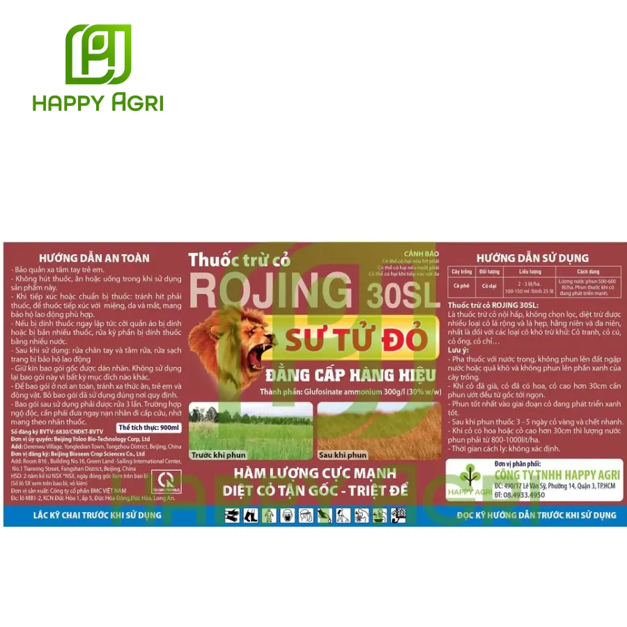 Thuốc Trừ Cỏ ROJING 30SL - Nhãn Hiệu Sư Tử Đỏ 900ML
