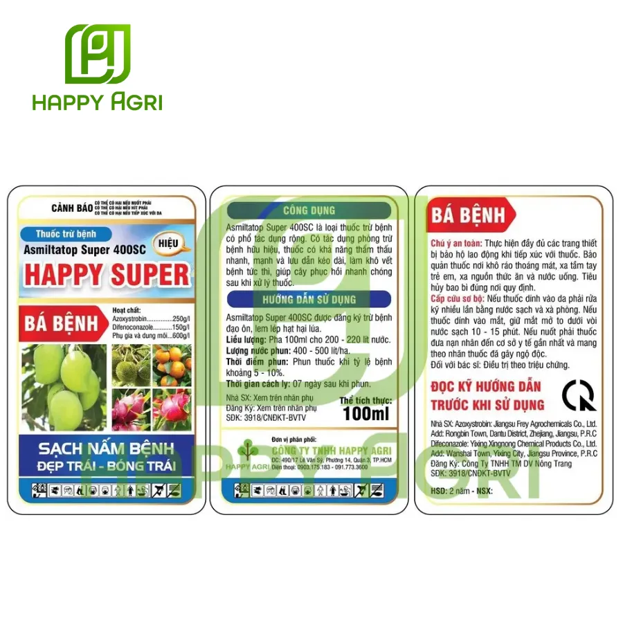 Thuốc Trừ Bệnh -ASMILTATOP SUPER 400SC - Nhãn Hiệu HAPPY SUPER 100ML