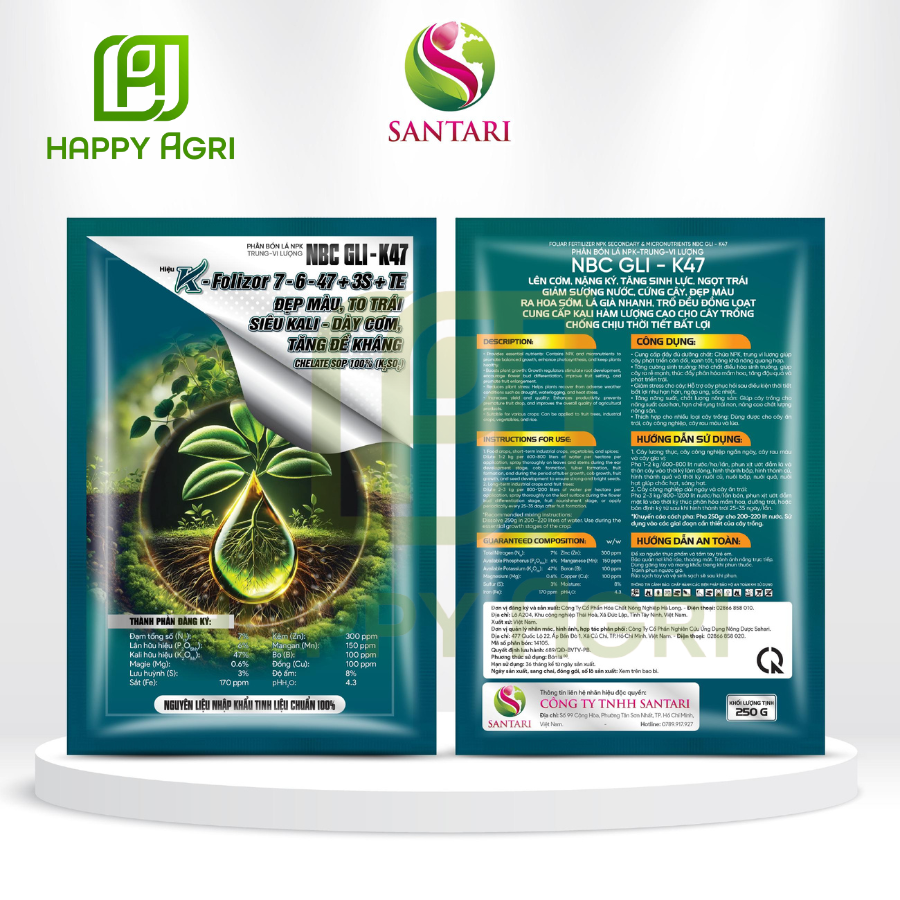  phân bón lá NBC GLI-K47 hiệu K-FOLIZOR 7-6-47+3S+TE 