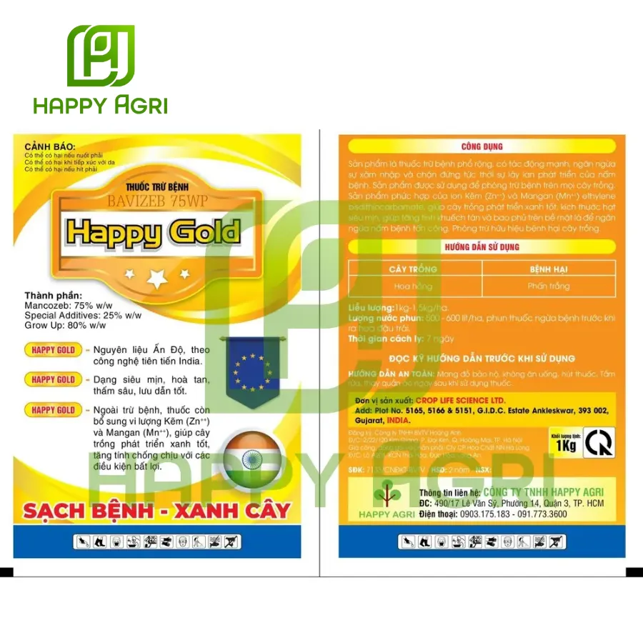 Thuốc Trừ Bệnh - BAVIZEB 75WP - Nhãn Hiệu HAPPY GOLD 1KG