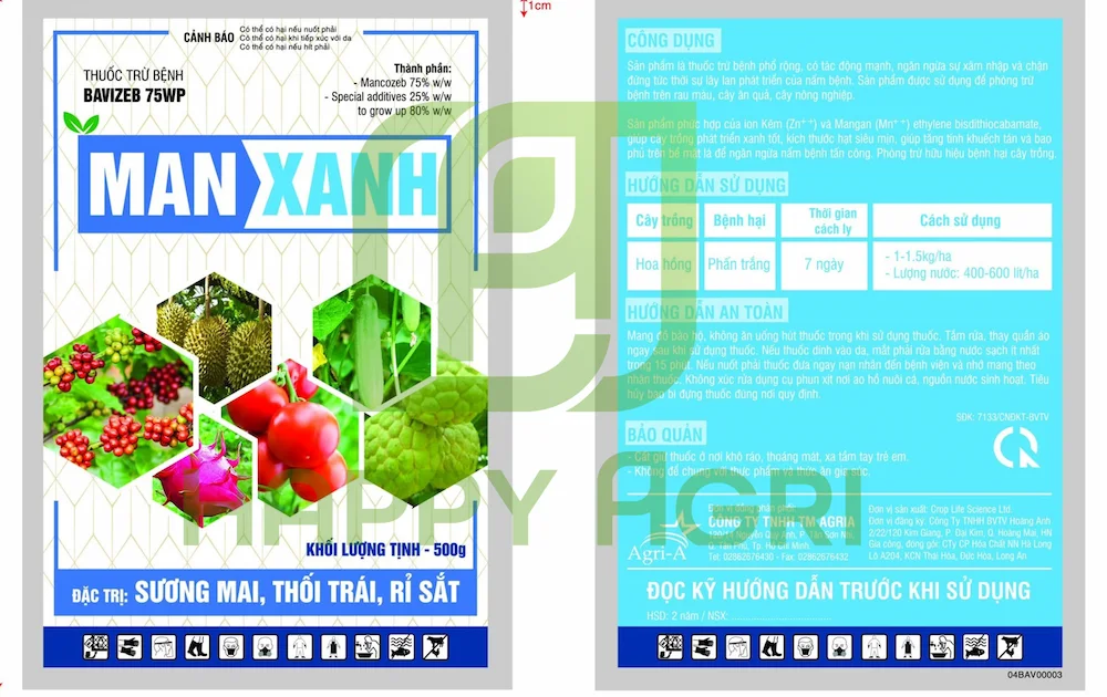 Thuốc Trừ Bệnh BAVIZEB 75WP MAN XANH 500G