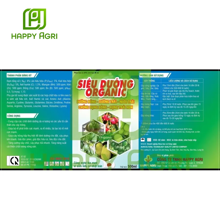 Phân Bón Lá NPK - SIÊU DƯỠNG ORGANIC 500ML