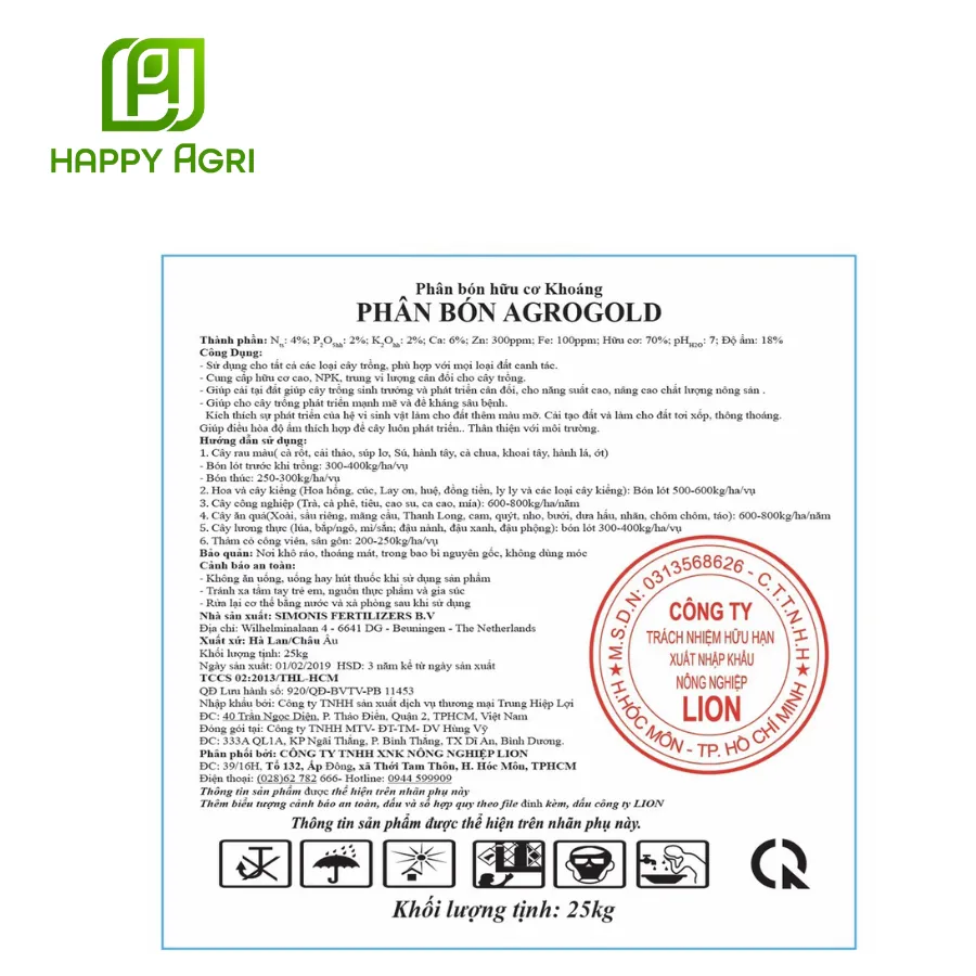 Phân bón hữu cơ Khoáng PHÂN BÓN AGROGOLD