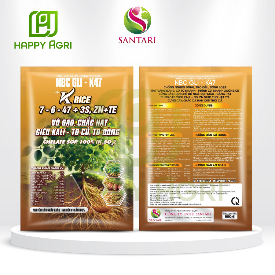 PHÂN BÓN LÁ NPK TRUNG - VI LƯỢNG NBC GLI - K47 HIỆU KRICE 7-6-47 +3S, ZN+TE
