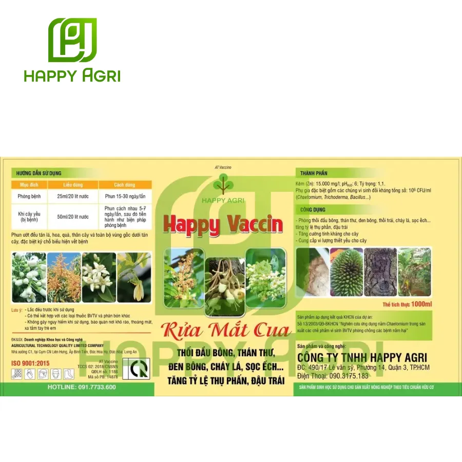 Thuốc Trừ Bệnh Sinh Học AT ELICITOR - HAPPY VACCIN RỬA MẮT CUA 1L