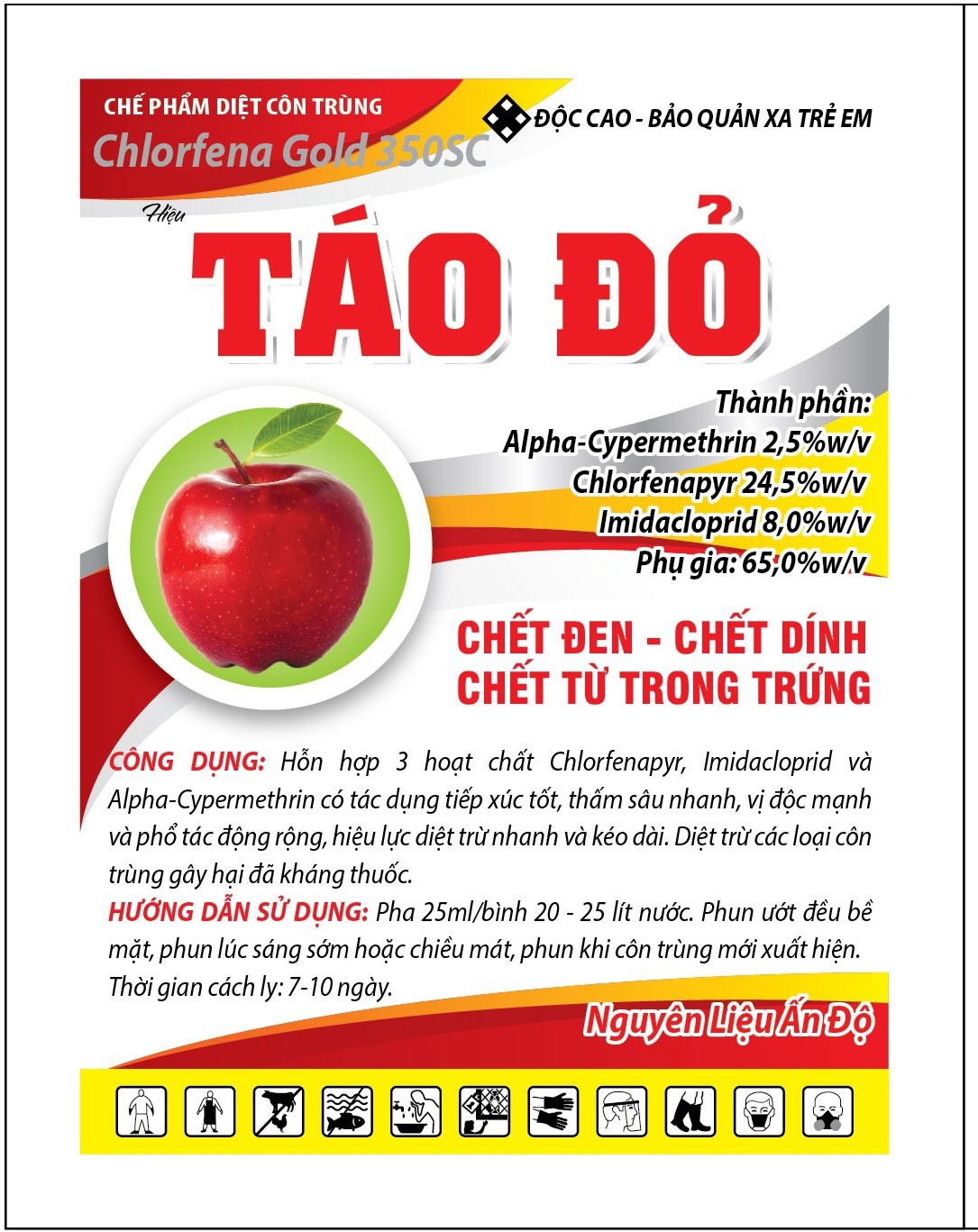 CHẾ PHẨM DIỆT CÔN TRÙNG Chlorfena Gold 350SC TÁO ĐỎ