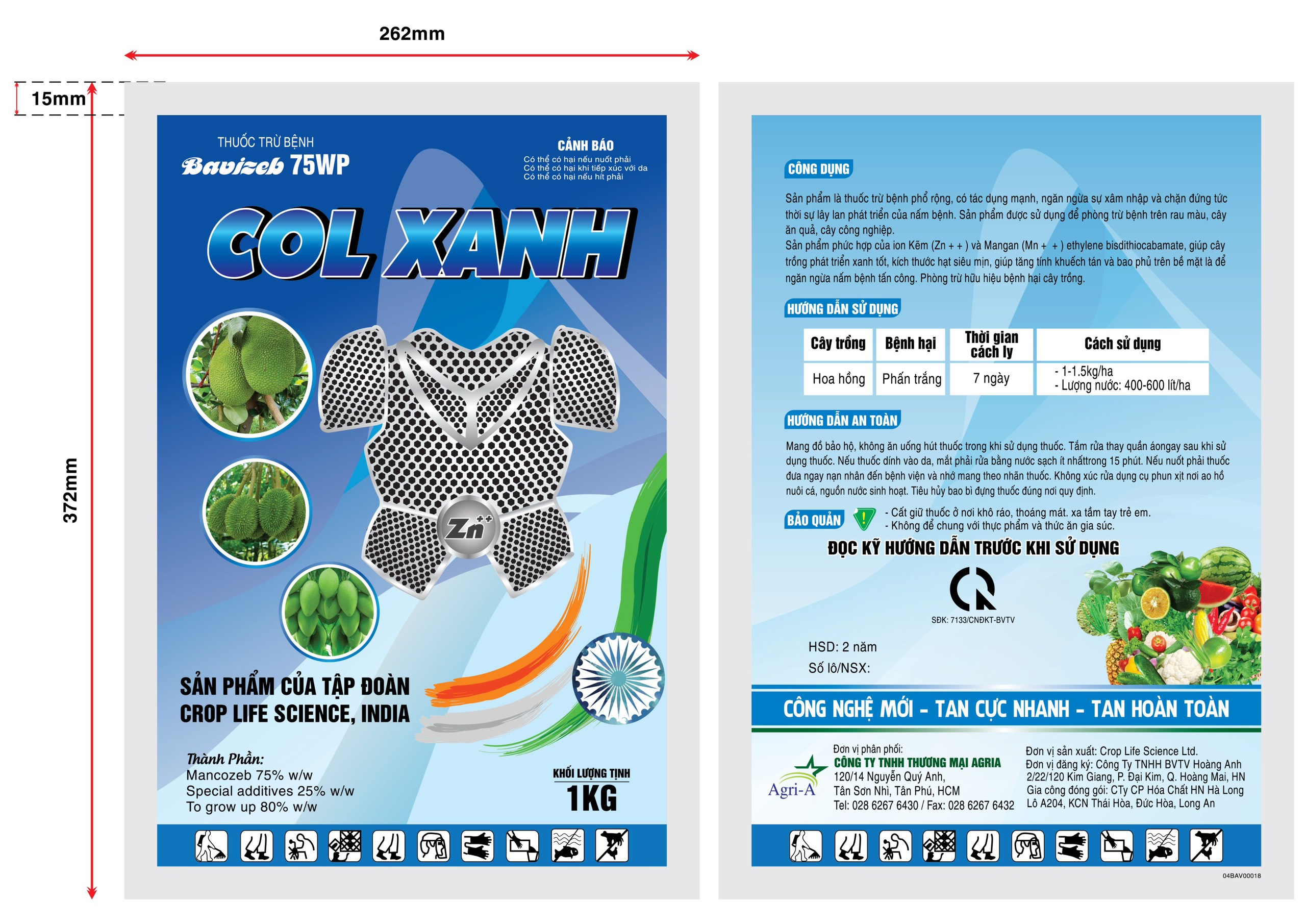 THUỐC TRỪ BỆNH Bavizeb 75WP COL XANH