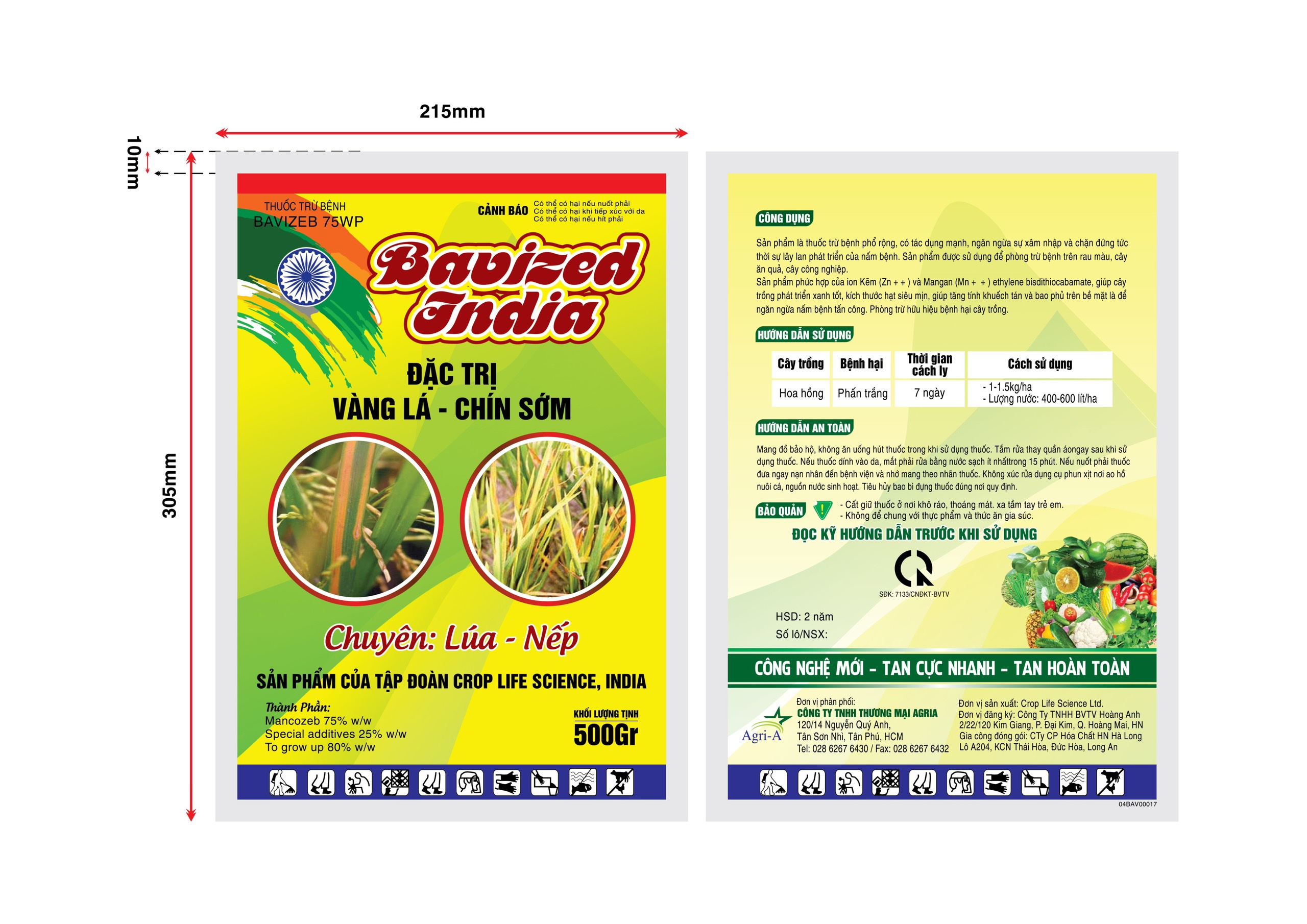 THUỐC TRỪ BỆNH BAVIZEB 75WP Banized INDIA