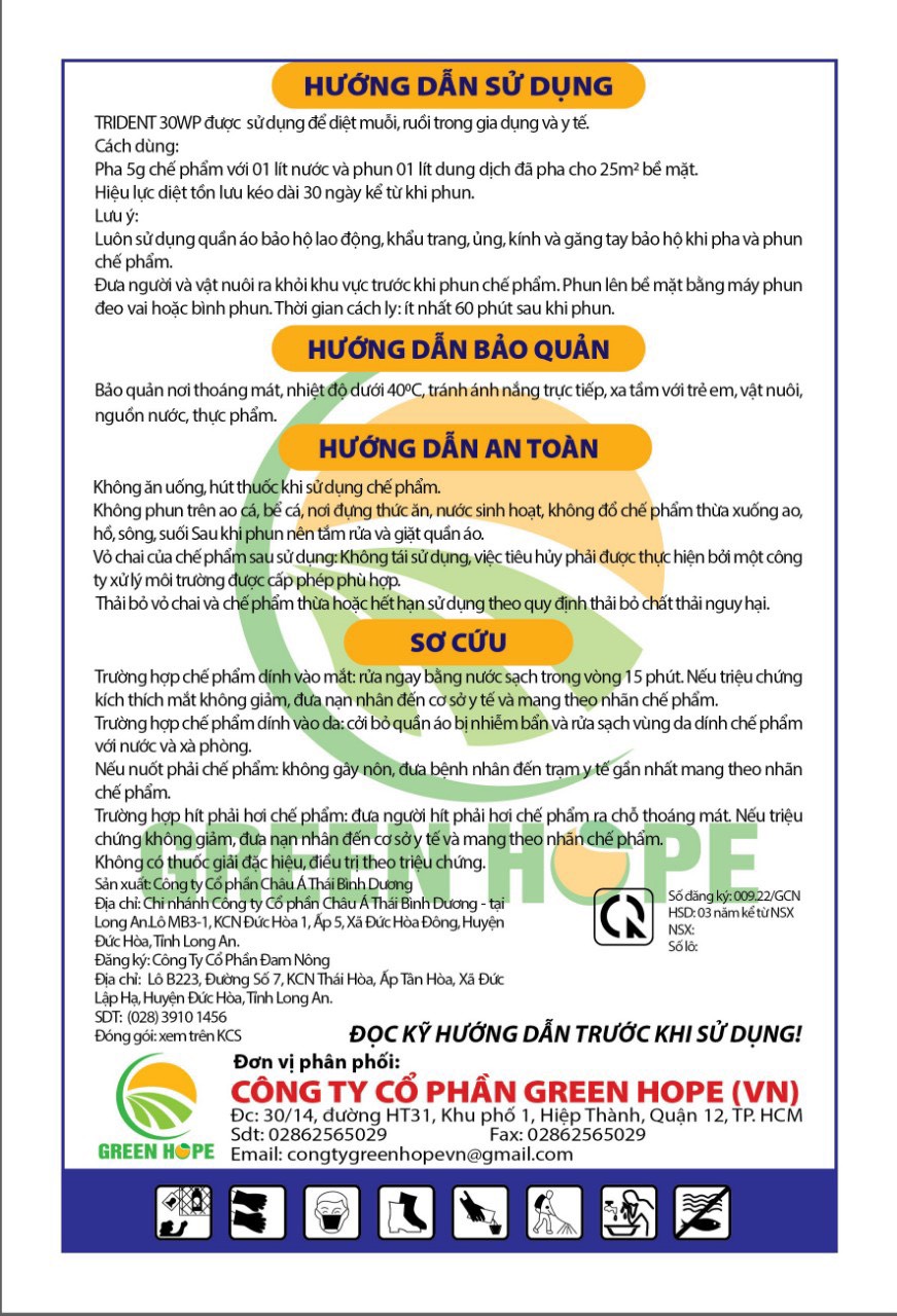 CHẾ PHẨM DIỆT MUỖI RUỒI TRIDENT 30WP